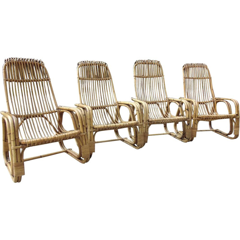 Set of 4 vintage bamboo armchairs 1970s