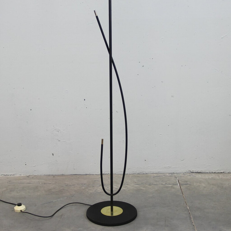 French mid-century floor lamp in opaline and iron - 1950s