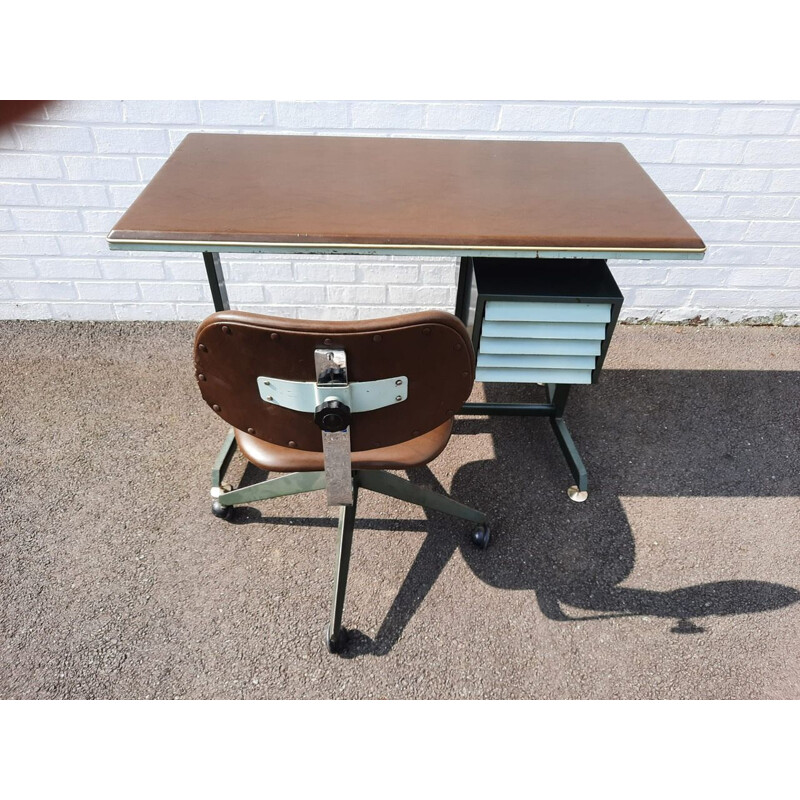 Vintage bureau en stoelenset, Italiaans 1950