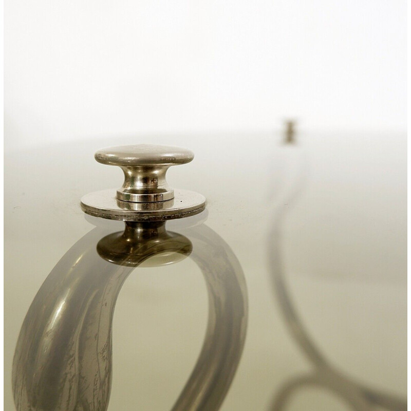 Table basse vintage Swan en acier chromé Original Maison Jansen dessus en verre fumé 1950