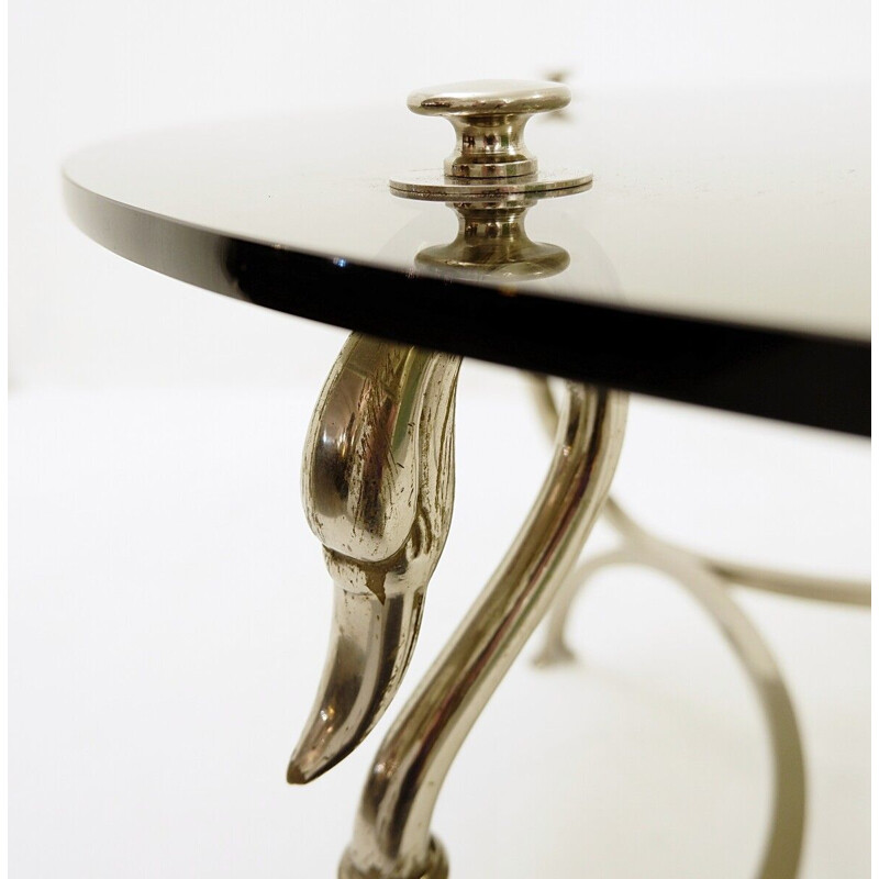 Vintage chrome steel Swan Coffee Table Original Maison Jansen smoked glass top 1950s