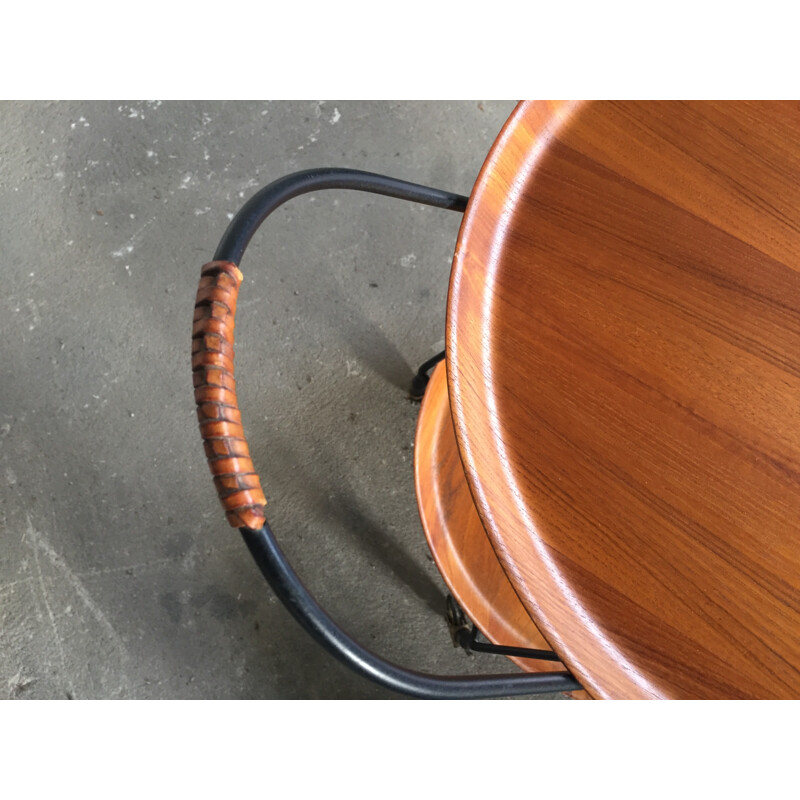 Scandinavian serving table in teak and black metal - 1960s