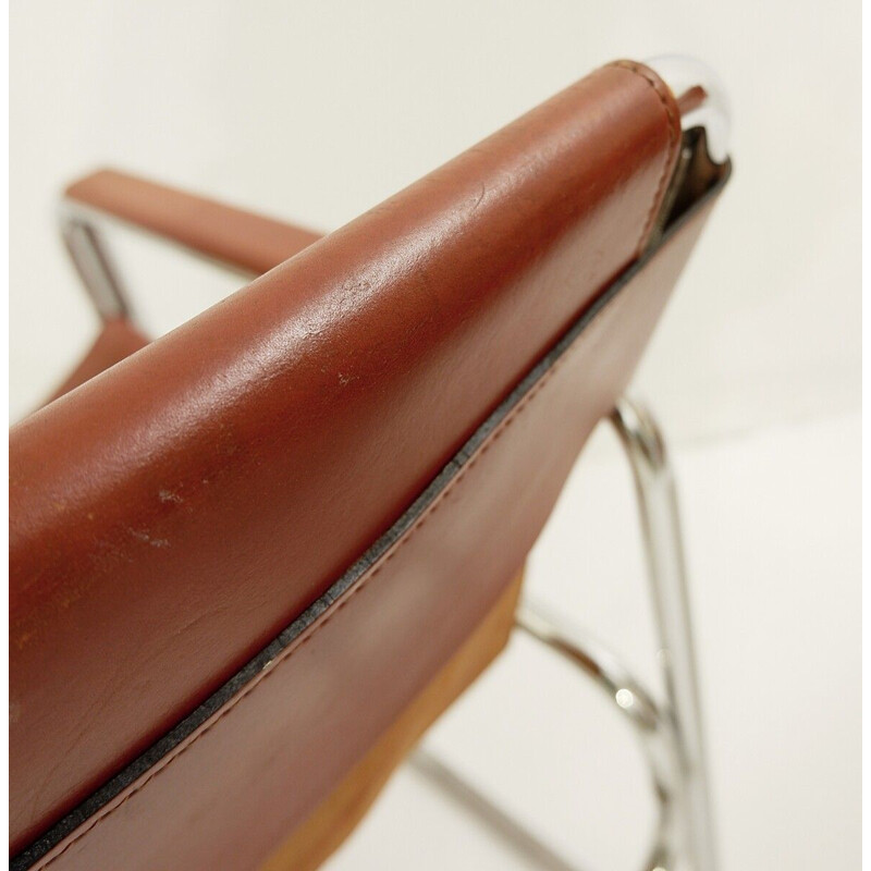 Vintage Jox Interni leather and tubular steel armchairs 1970s