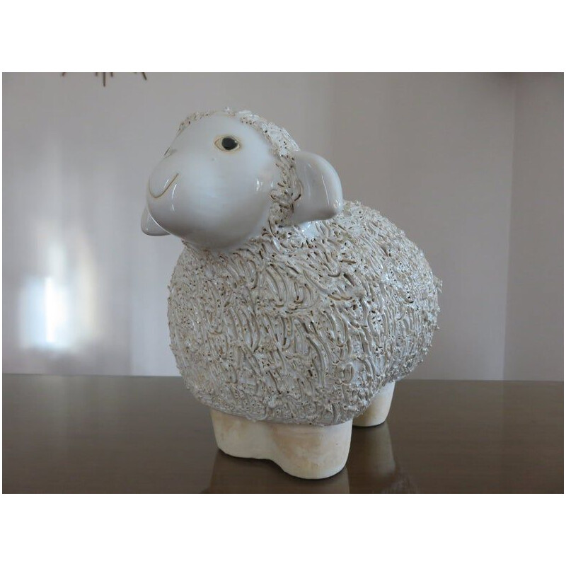 Large vintage white ceramic sheep sculpture 1970
