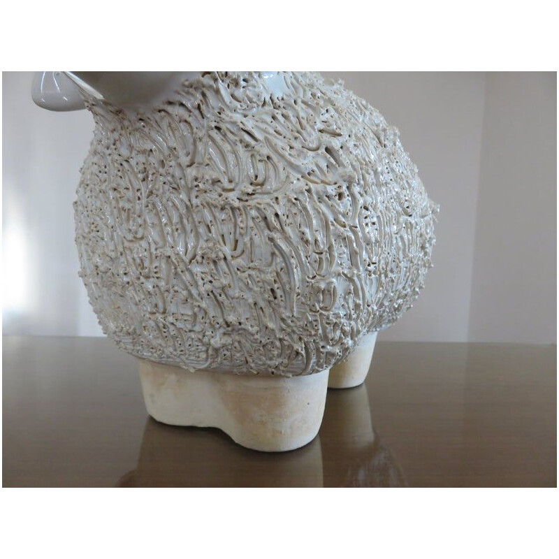 Large vintage white ceramic sheep sculpture 1970