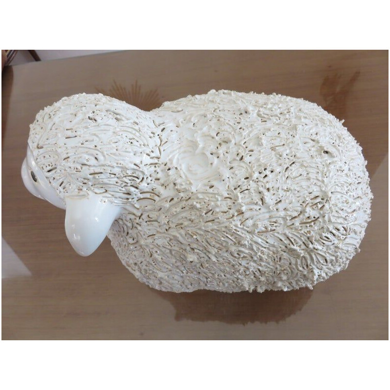 Large vintage white ceramic sheep sculpture 1970