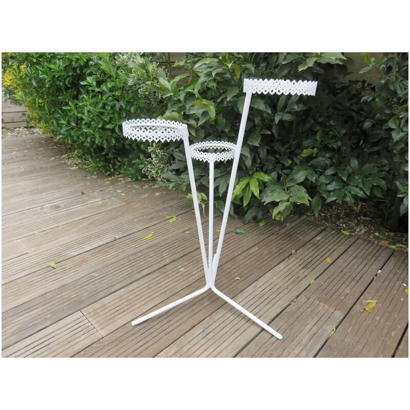 Vintage tripod plant stand in perforated metal 1950