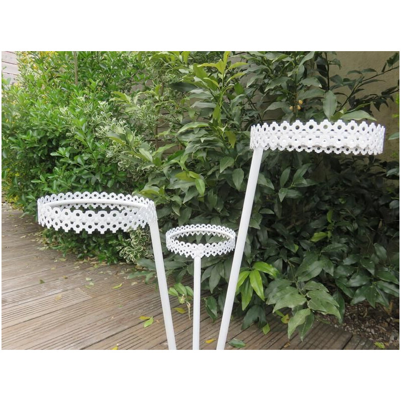 Vintage tripod plant stand in perforated metal 1950