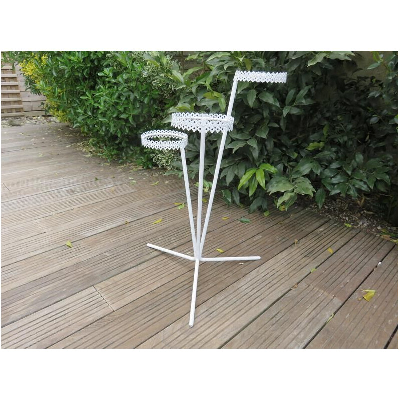 Vintage tripod plant stand in perforated metal 1950