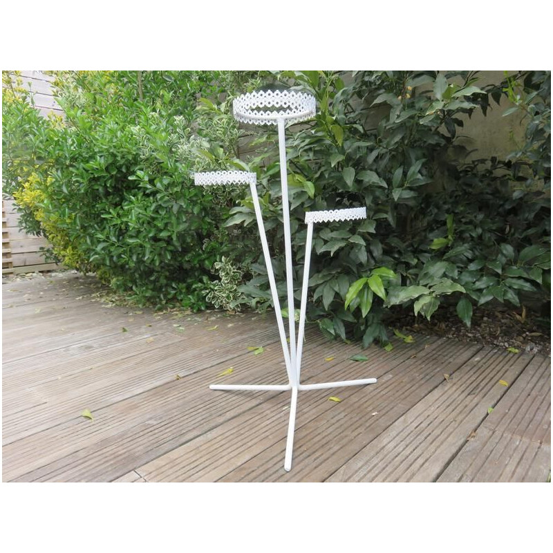 Vintage tripod plant stand in perforated metal 1950