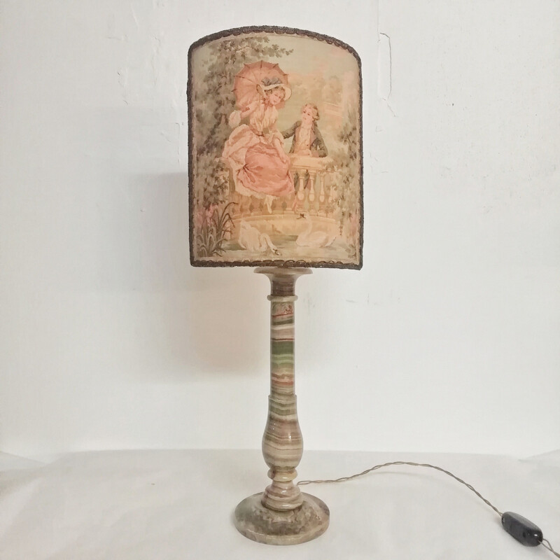 Lámpara de mesa vintage de ónice, Francia 1950