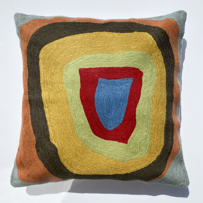 Set of 4 vintage multicolored cushion covers in wool embroidered with abstract patterns