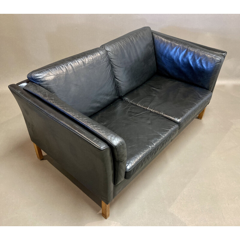 Vintage black leather sofa, Scandinavian 1970s
