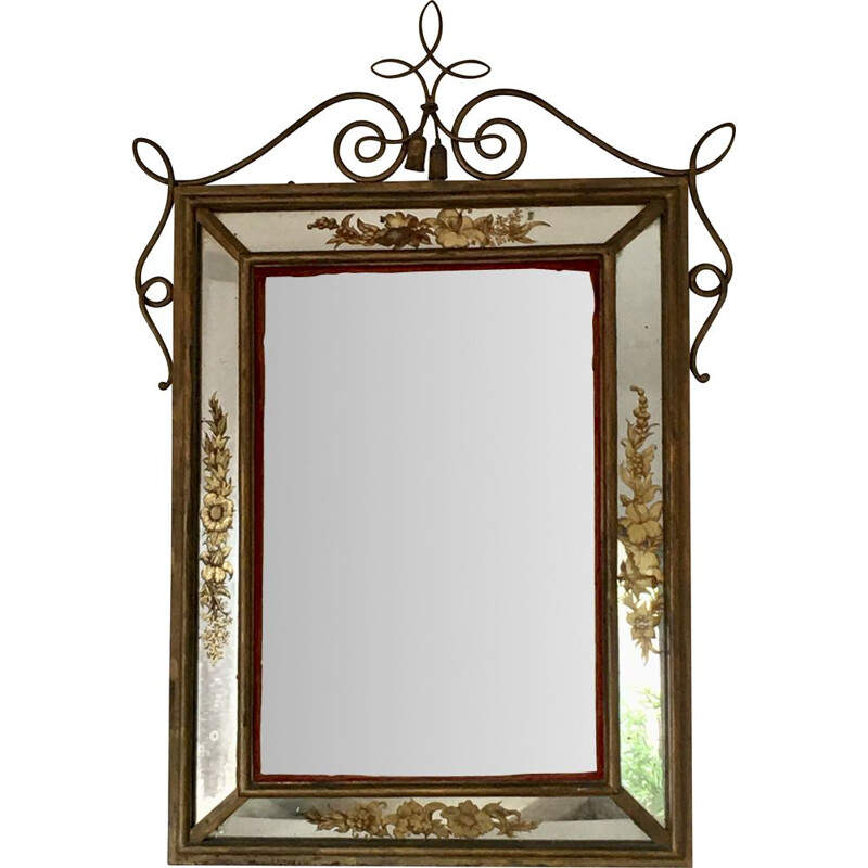 Specchio vintage in ferro battuto di Rene Prou, 1940