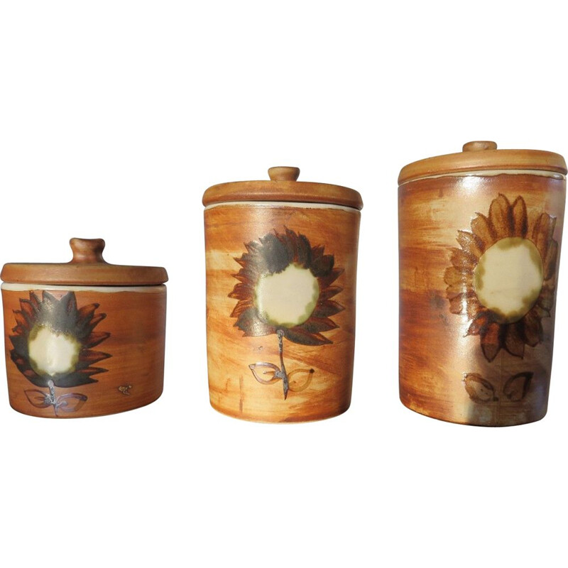 Conjunto de 3 vasos de olaria vintage da pomba Vallauris 1960
