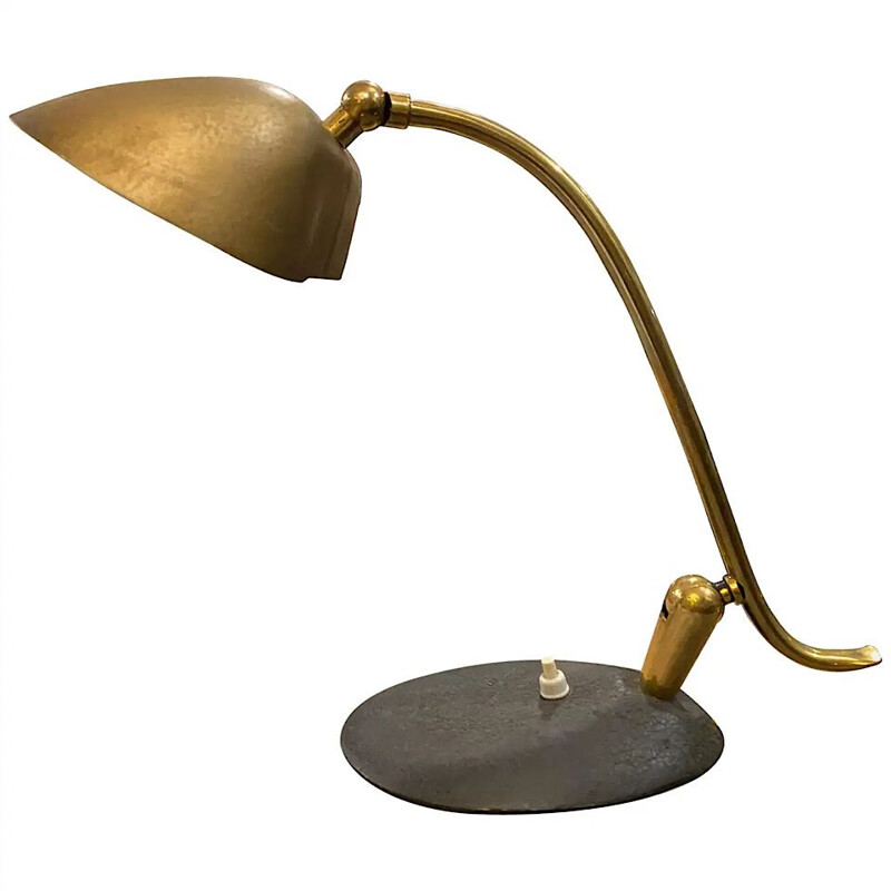 Vintage Modern Brass and Metal Desk Lamp, Italian 1960s