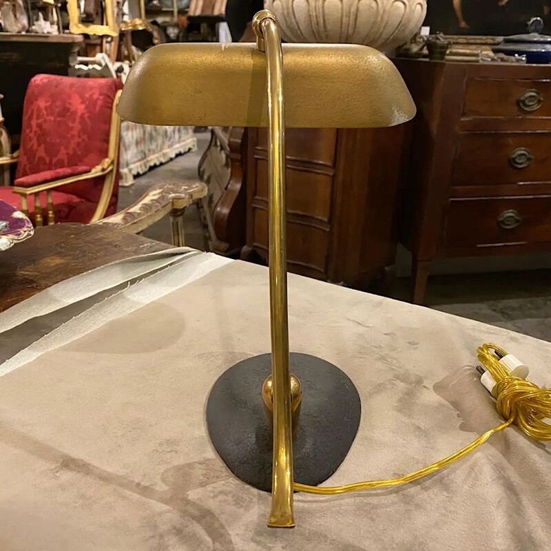 Vintage Modern Brass and Metal Desk Lamp, Italian 1960s