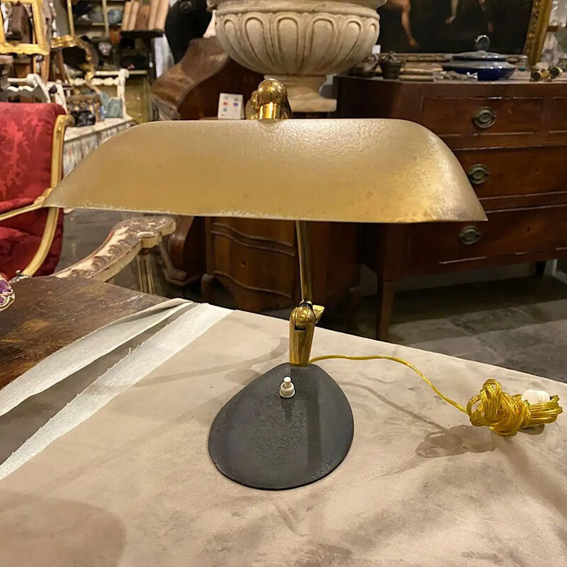 Vintage Modern Brass and Metal Desk Lamp, Italian 1960s