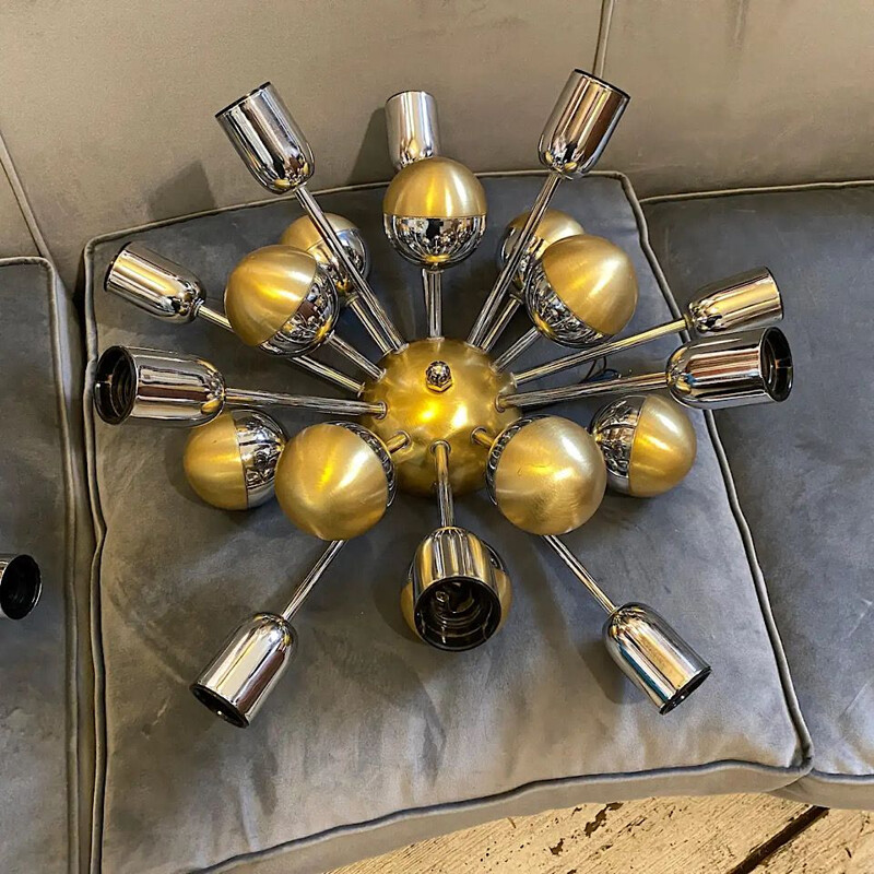 Vintage Space Age Ten Lights Sputnik Wall Sconces, Italian 1970s