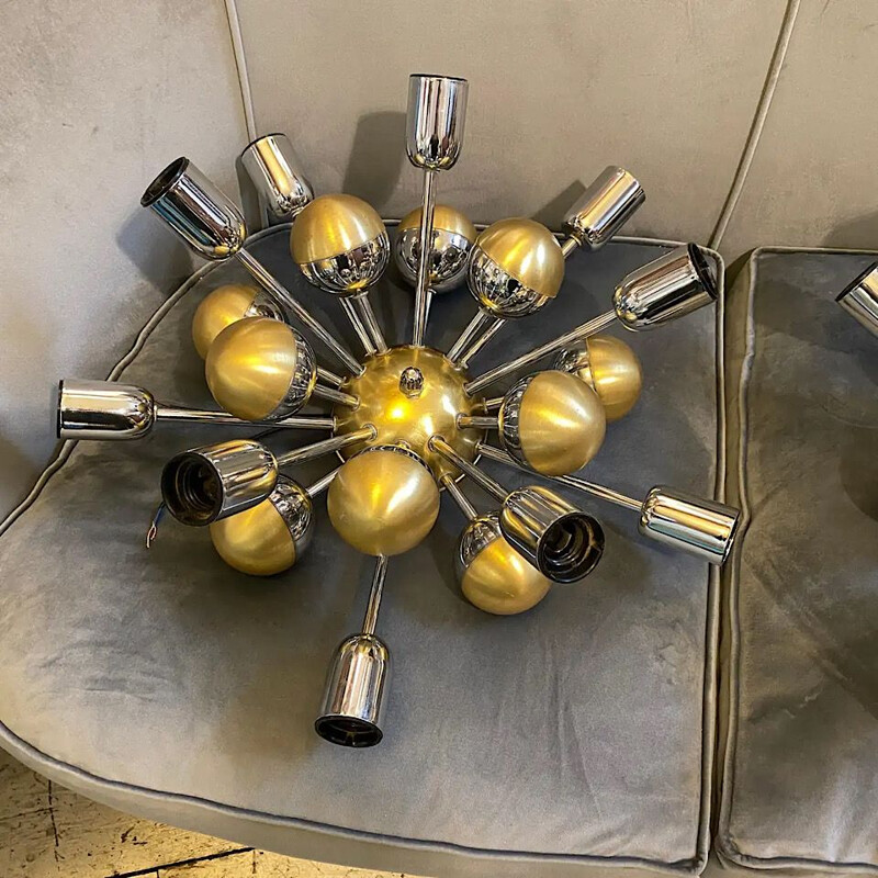 Vintage Space Age Ten Lights Sputnik Wall Sconces, Italian 1970s