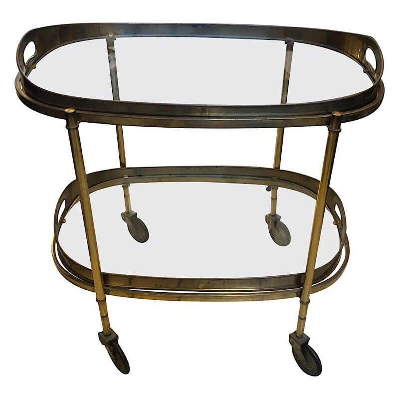 Vintage Modern Solid Brass Bar Cart, Italian 1950s