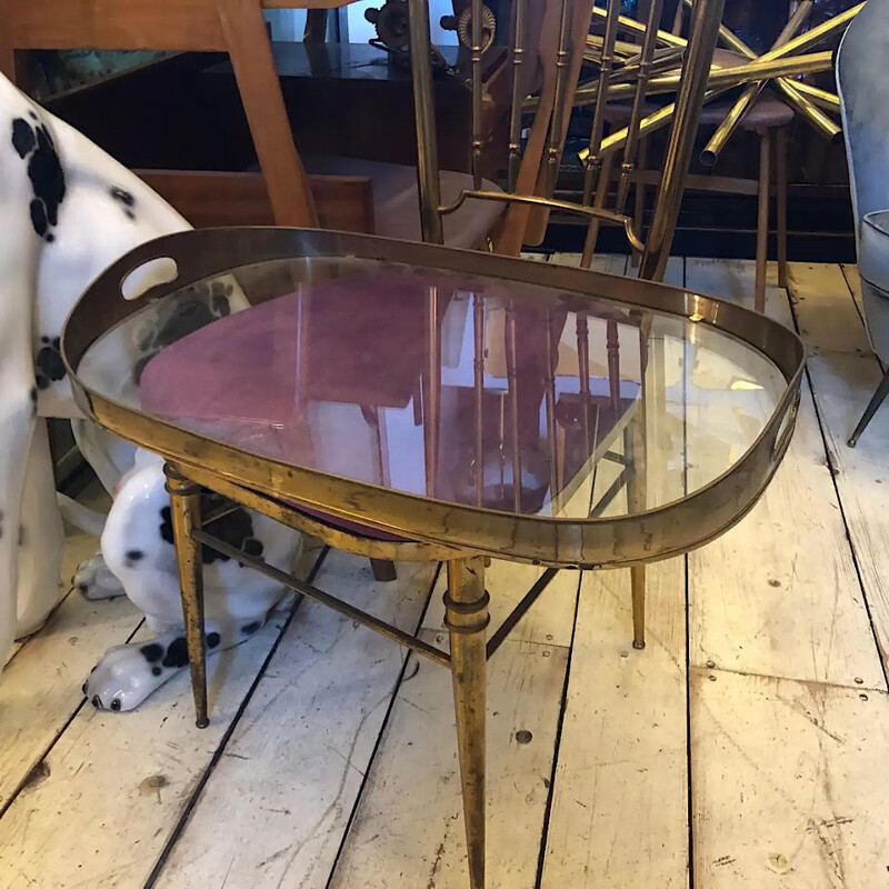 Vintage Modern Solid Brass Bar Cart, Italian 1950s