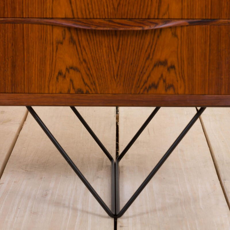  Vintage rosewood sideboard with 4 drawers on right side with black steel legs Skovby, Danish