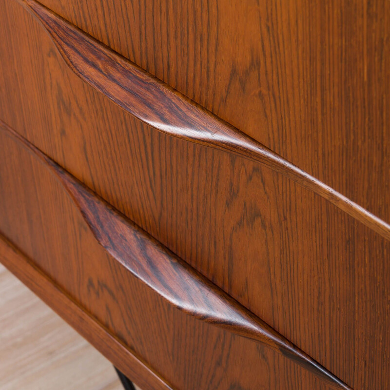  Vintage rosewood sideboard with 4 drawers on right side with black steel legs Skovby, Danish