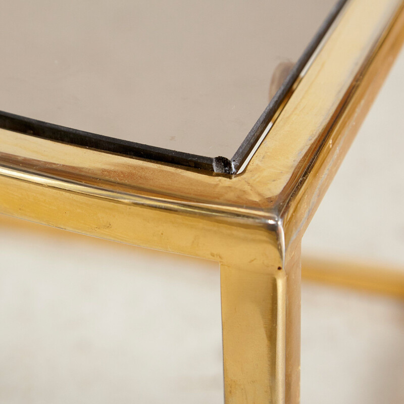 Set of 5 vintage Golden Framed Round Glass Coffee Table and Nesting Tables 1960s