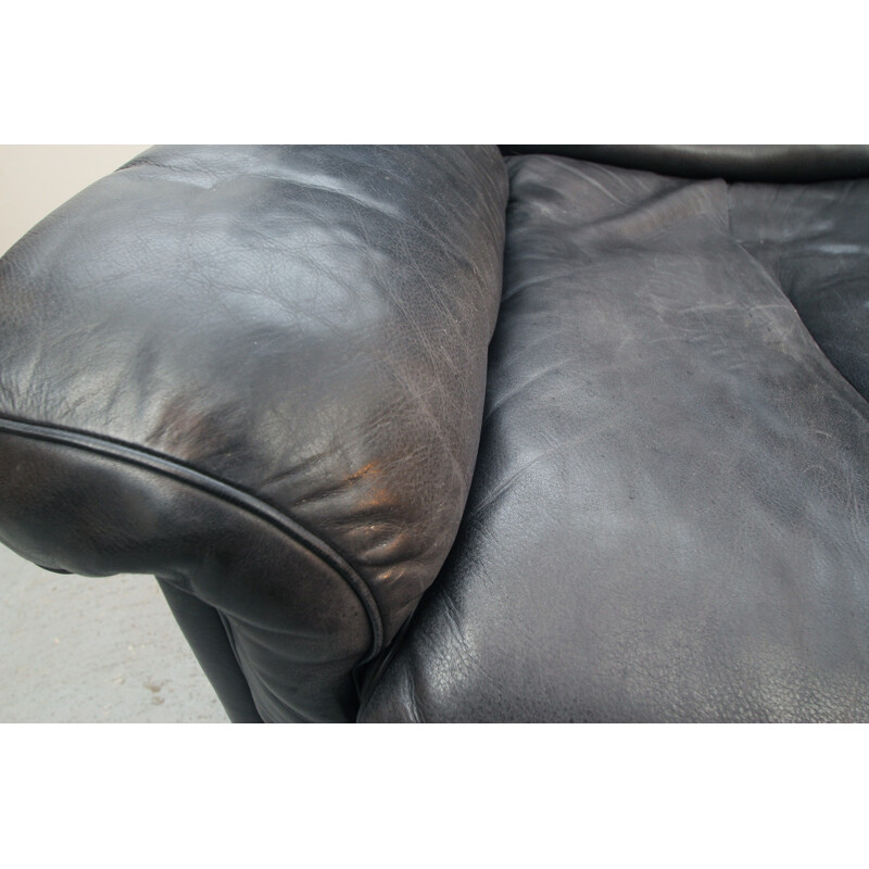 De Sede armchair and footrest in dark grey leather, Franz-Josef SCHULTE - 1970s