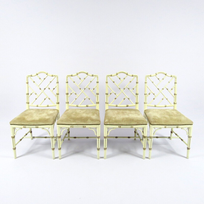 Lot de 4 chaises vintage en faux bambou 1970