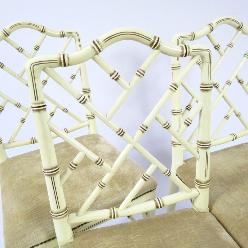 Conjunto de 4 cadeiras de bambu falso vintage 1970