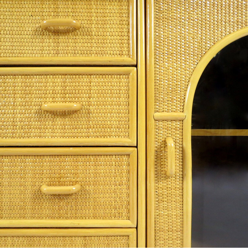 Vintage bamboo and rattan sideboard, Dutch 1970s