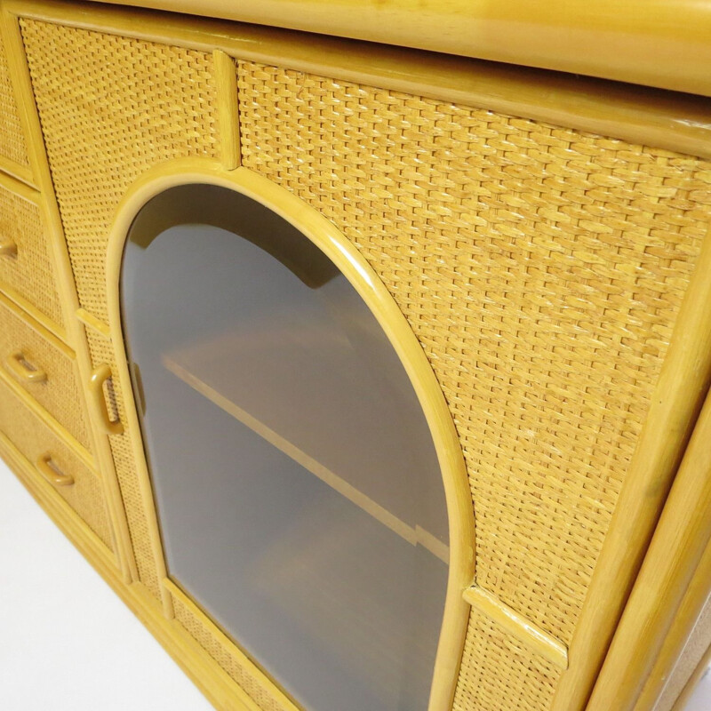 Vintage bamboo and rattan sideboard, Dutch 1970s