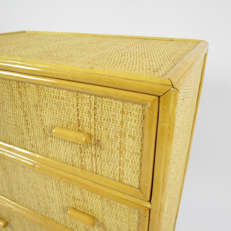 Vintage bamboo and rattan vintage chest of drawers, Dutch 1970s