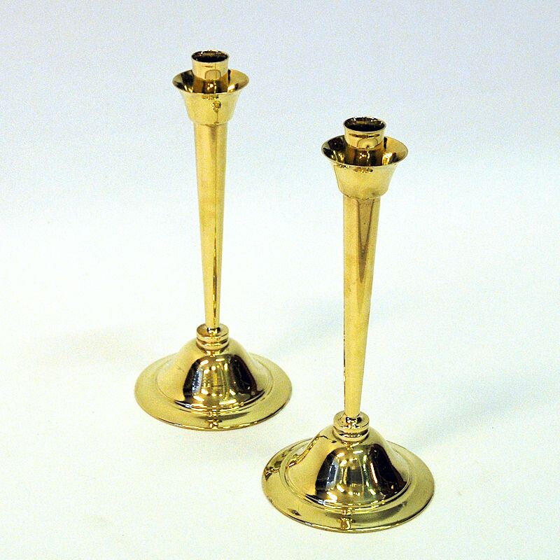 Pair of vintage brass candlesticks by Lars Holmström, Sweden 1960