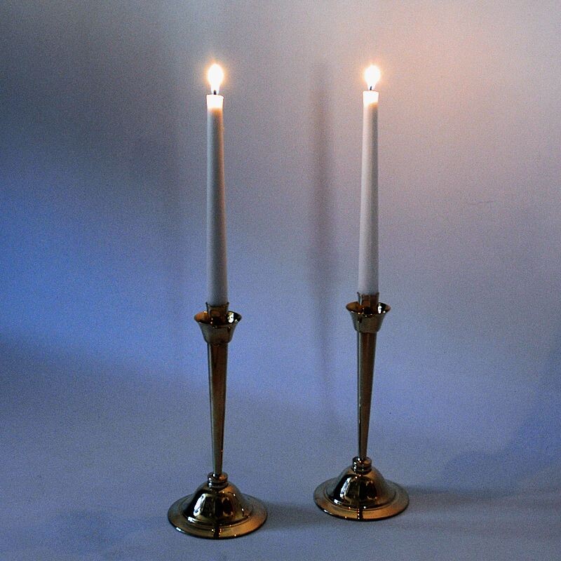 Pair of vintage brass candlesticks by Lars Holmström, Sweden 1960