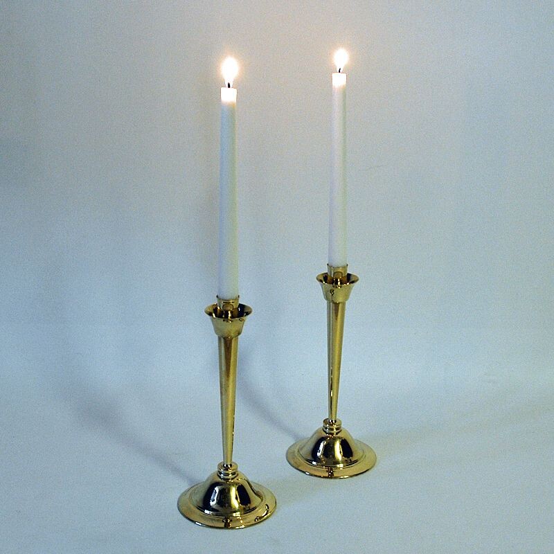 Pair of vintage brass candlesticks by Lars Holmström, Sweden 1960