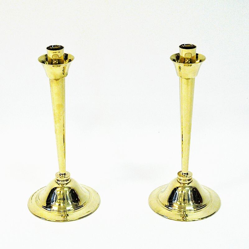 Pair of vintage brass candlesticks by Lars Holmström, Sweden 1960