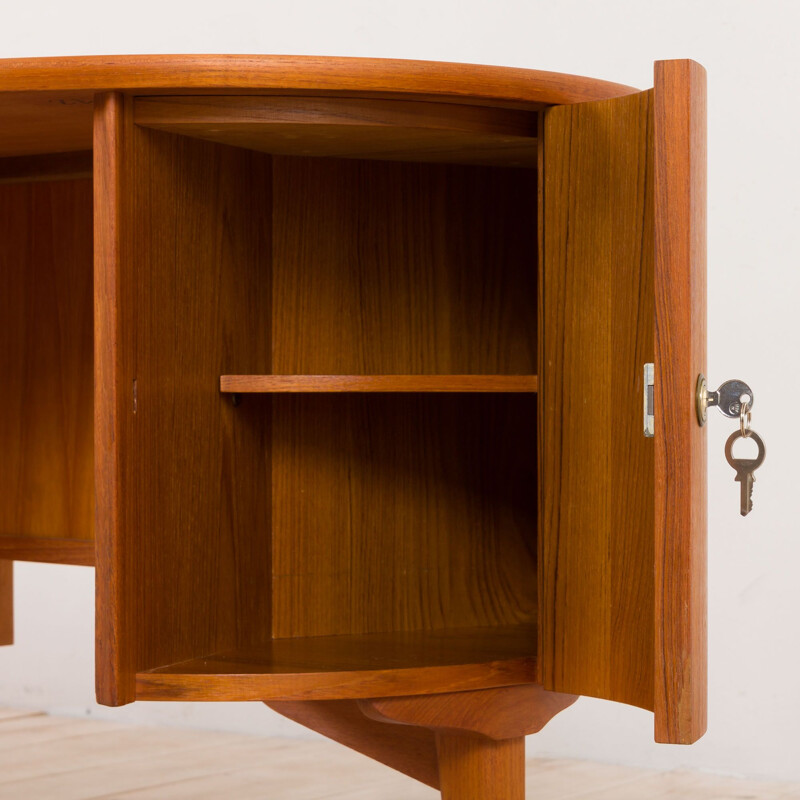 Vintage free standing organic shape teak executive desk with round side, Denmark 1970s