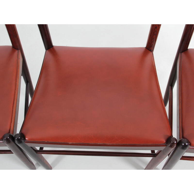 Set van 4 vintage Rio rozenhouten stoelen, Scandinavisch