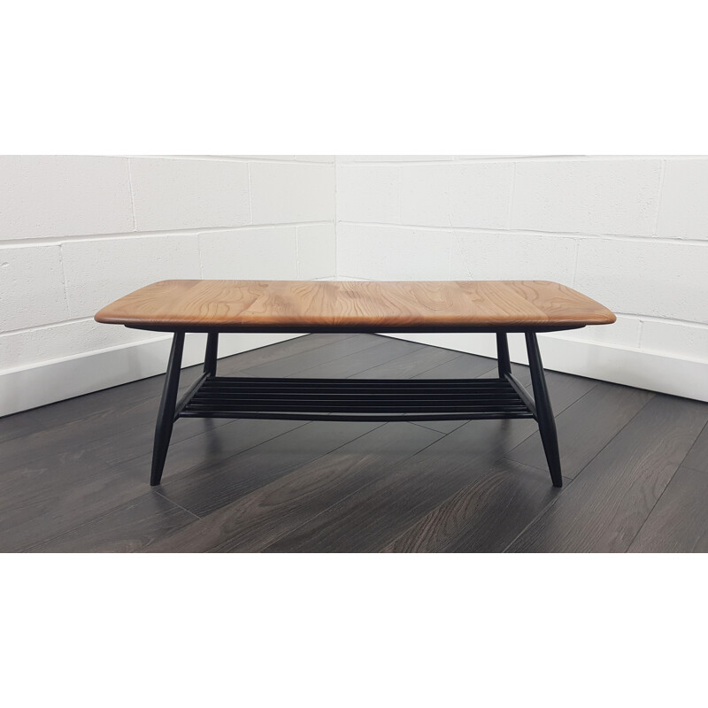 Vintage Ercol Coffee Table with Black Legs, English 1970s