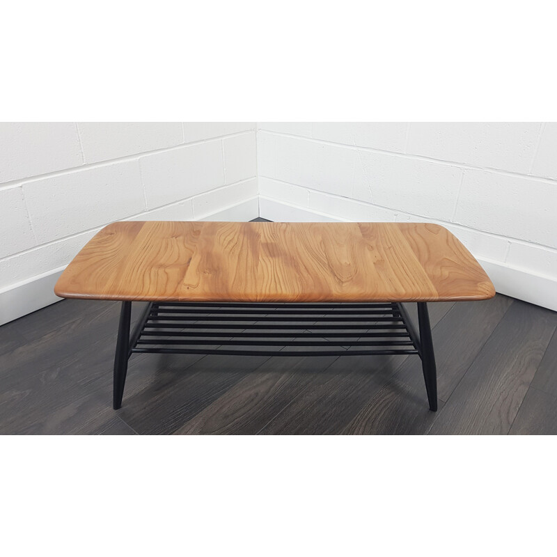 Vintage Ercol Coffee Table with Black Legs, English 1970s