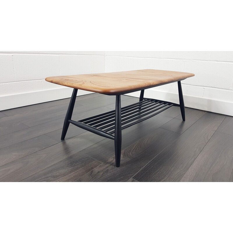 Vintage Ercol Coffee Table with Black Legs, English 1970s