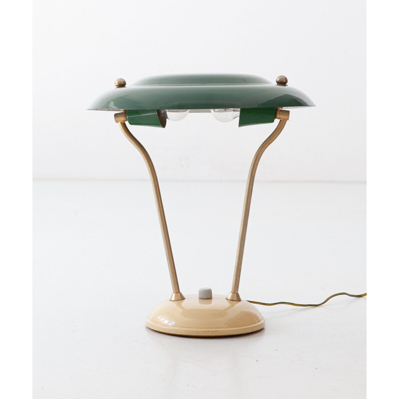 Vintage Green and Cream Table Lamp, Italian 1950s