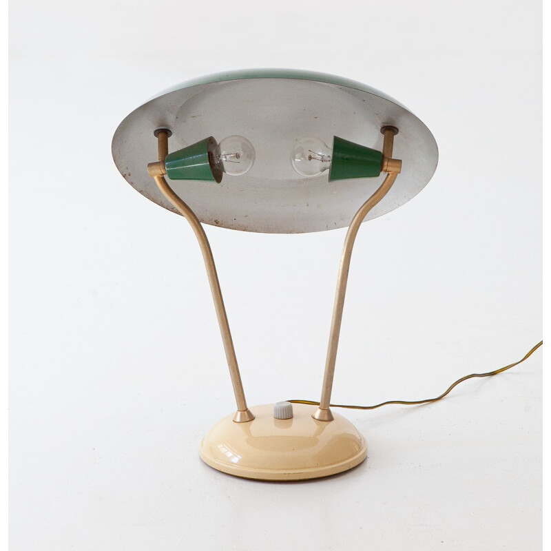 Vintage Green and Cream Table Lamp, Italian 1950s