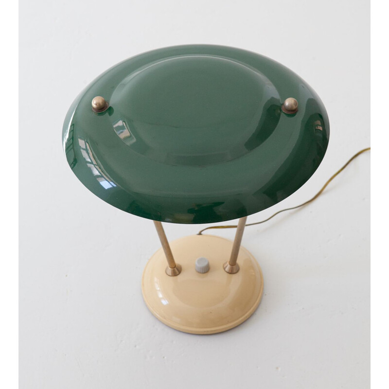 Lampe de table vintage verte et crème, Italie 1950