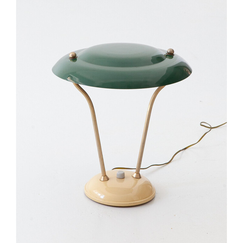 Vintage Green and Cream Table Lamp, Italian 1950s