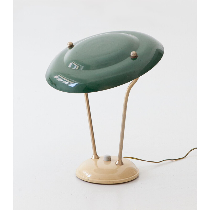 Lampe de table vintage verte et crème, Italie 1950