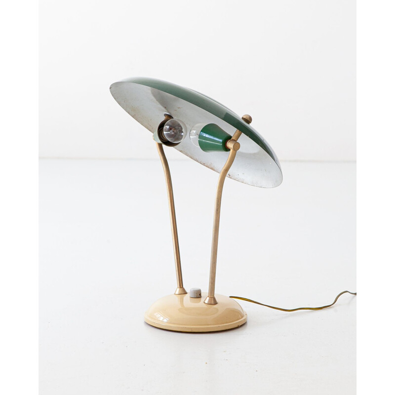 Vintage Green and Cream Table Lamp, Italian 1950s